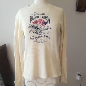 Polo by Ralph Lauren Cream Waffle-Knit Graphic Long Sleeve Top